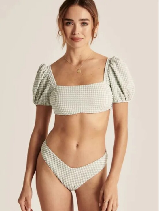 Abercrombie & Fitch Other - Abercrombie & Fitch Green Gingham Puff Sleeve Bikini Top Size XS